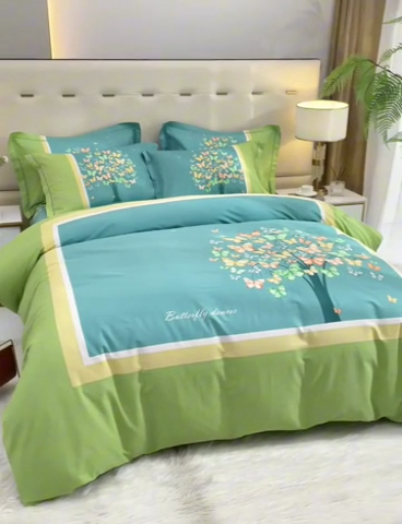 91家纺网 家纺一手货源 找家纺 格里芬家纺 2025新款全棉大版13372纯棉印花四件套 蝴蝶谷