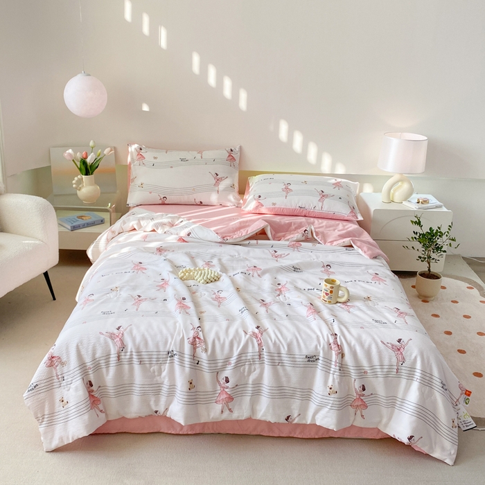 91家纺网 家纺一手货源 找家纺 憨豆 2025直播代发泡泡云朵棉印花夏被四件套系列 芭蕾女孩