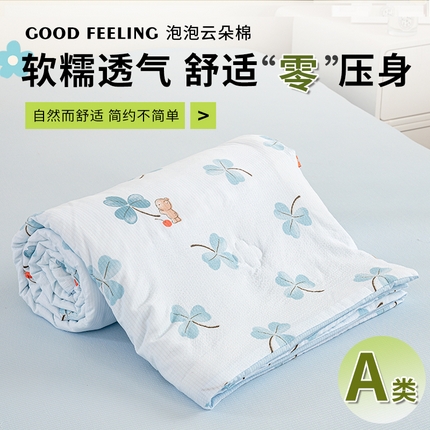 91家纺网 家纺一手货源 找家纺 憨豆 2025直播代发泡泡云朵棉印花夏被四件套系列 幸运熊-蓝