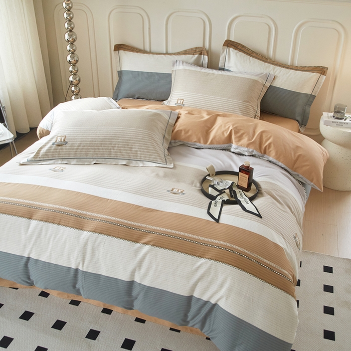 91家纺网 家纺一手货源 找家纺 沐白家居 2024新款全棉13376全棉印花四件套 梦里彩彩-咖