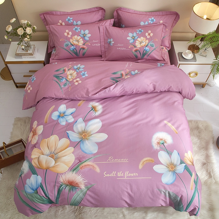 91家纺网 家纺一手货源 找家纺 格里芬家纺 2025新款全棉大版13372纯棉印花四件套 广凌-紫