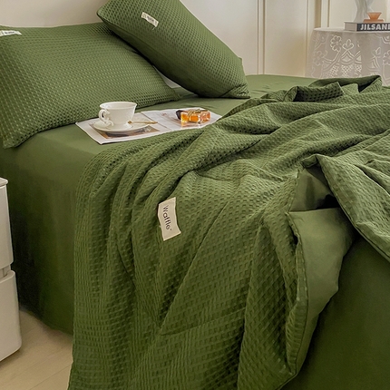 91家纺网 家纺一手货源 找家纺 仟网汇 2024新款热款华夫格四件套-森语系列 夏被四件套 夏被-抹茶