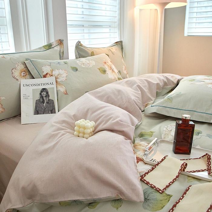 91家纺网 家纺一手货源 找家纺 沐白家居 2024新款全棉13376全棉印花四件套 悠悠花园-绿