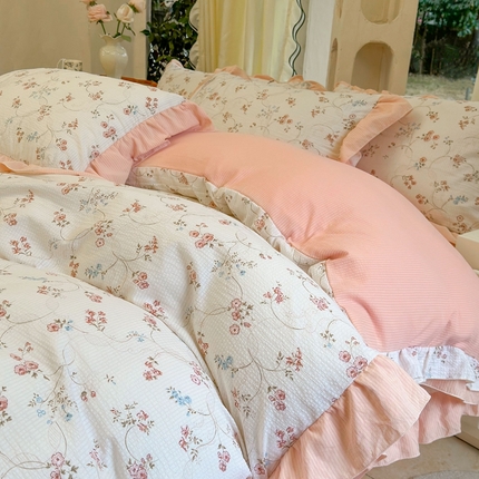 91家纺网 家纺一手货源 找家纺 仟网汇 2024新款韩版泡泡棉印花四件套  香菲儿-粉