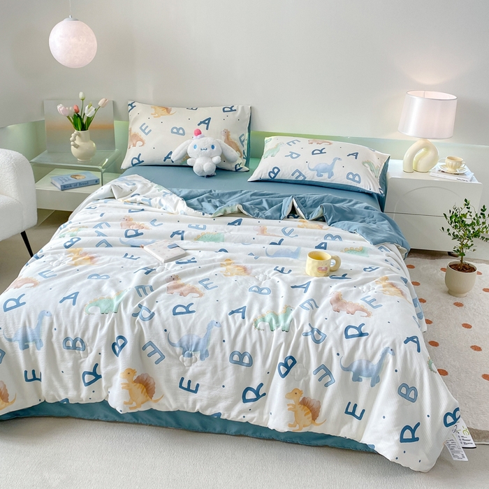 91家纺网 家纺一手货源 找家纺 憨豆 2025直播代发泡泡云朵棉印花夏被四件套系列 侏罗纪