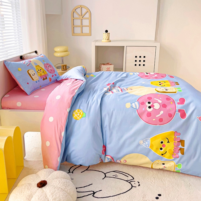 91家纺网 家纺一手货源 找家纺 乐秀 2025新款40S全棉13372幼儿园三件套六件套 快乐甜甜圈