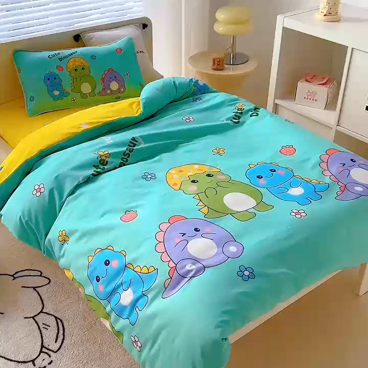 91家纺网 家纺一手货源 找家纺 乐秀 2025新款40S全棉13372幼儿园三件套六件套 恐龙小队