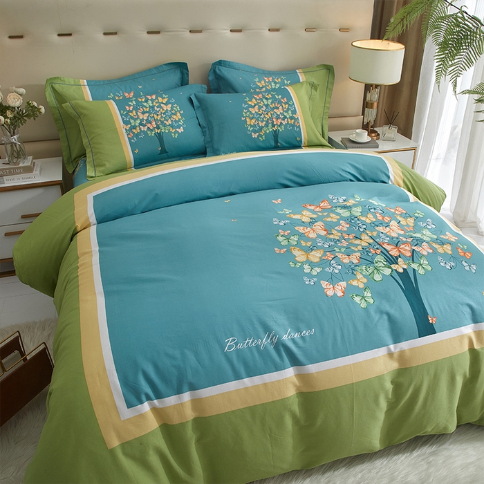 91家纺网 家纺一手货源 找家纺 格里芬家纺 2025新款全棉大版13372纯棉印花四件套 蝴蝶谷