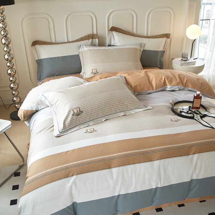 91家纺网 家纺一手货源 找家纺 沐白家居 2024新款全棉13376全棉印花四件套 梦里彩彩-咖