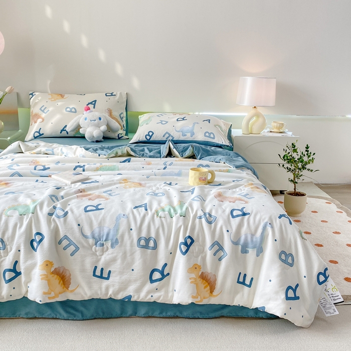 91家纺网 家纺一手货源 找家纺 憨豆 2025直播代发泡泡云朵棉印花夏被四件套系列 侏罗纪