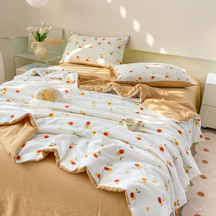 91家纺网 家纺一手货源 找家纺 憨豆 2025直播代发泡泡云朵棉印花夏被四件套系列 山楂树