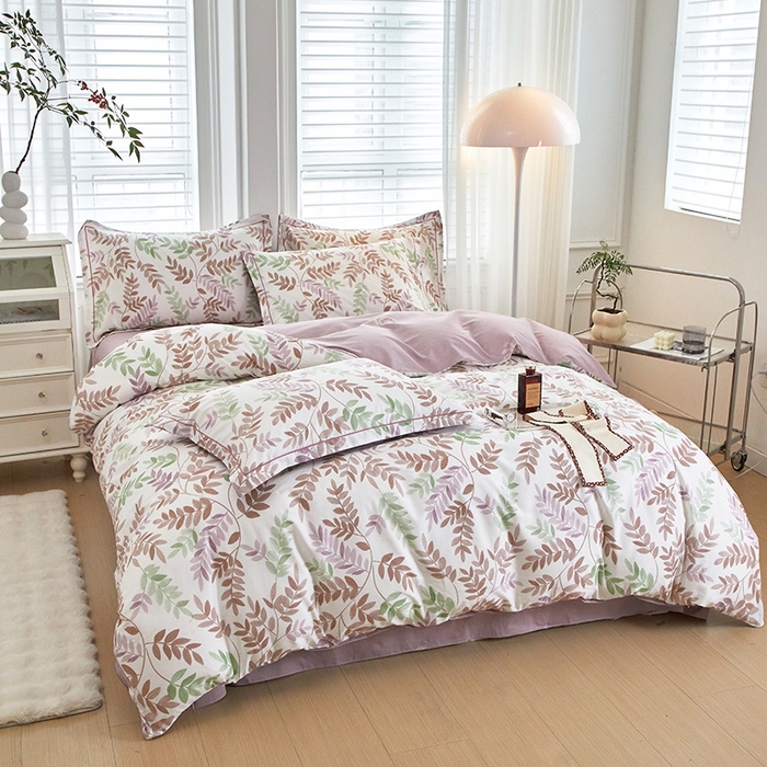 91家纺网 家纺一手货源 找家纺 沐白家居 2024新款全棉13376全棉印花四件套 芳悠-豆沙