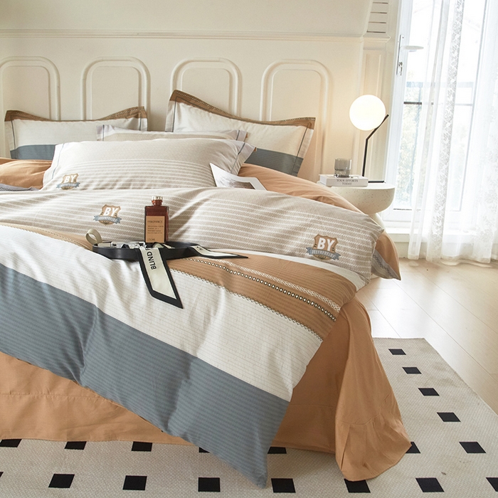 91家纺网 家纺一手货源 找家纺 沐白家居 2024新款全棉13376全棉印花四件套 梦里彩彩-咖