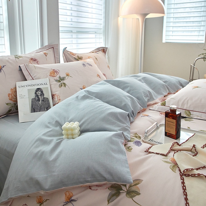 91家纺网 家纺一手货源 找家纺 沐白家居 2024新款全棉13376全棉印花四件套 瑶芳-粉