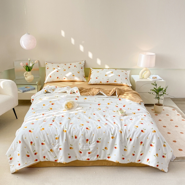 91家纺网 家纺一手货源 找家纺 憨豆 2025直播代发泡泡云朵棉印花夏被四件套系列 山楂树