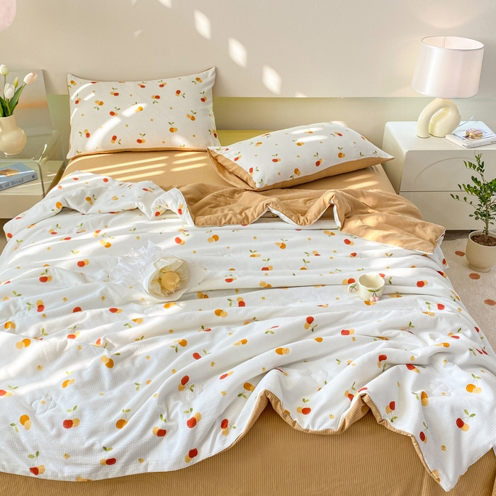 91家纺网 家纺一手货源 找家纺 憨豆 2025直播代发泡泡云朵棉印花夏被四件套系列 山楂树