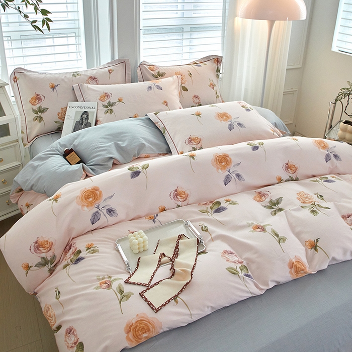 91家纺网 家纺一手货源 找家纺 沐白家居 2024新款全棉13376全棉印花四件套 瑶芳-粉