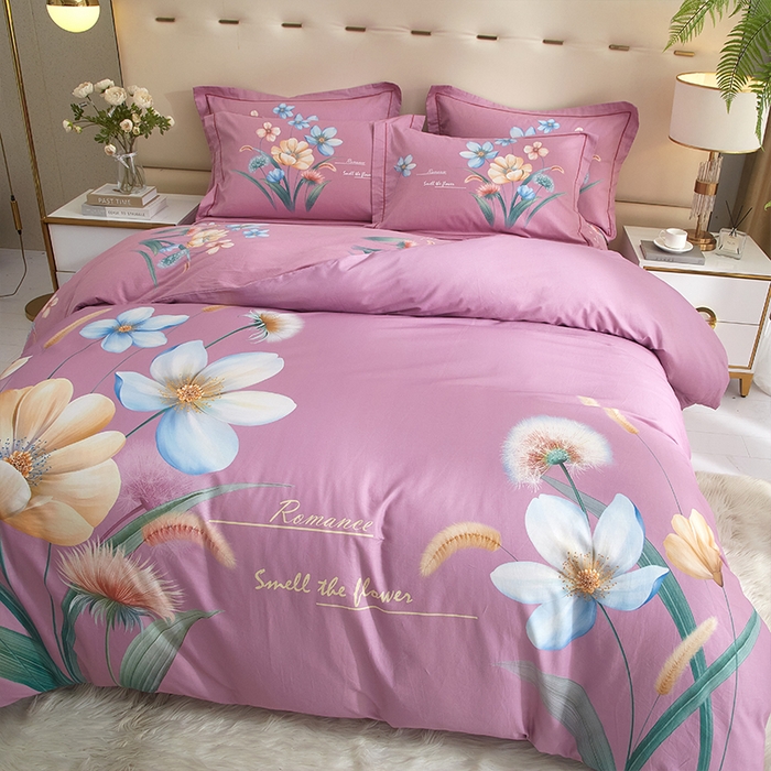 91家纺网 家纺一手货源 找家纺 格里芬家纺 2025新款全棉大版13372纯棉印花四件套 广凌-紫