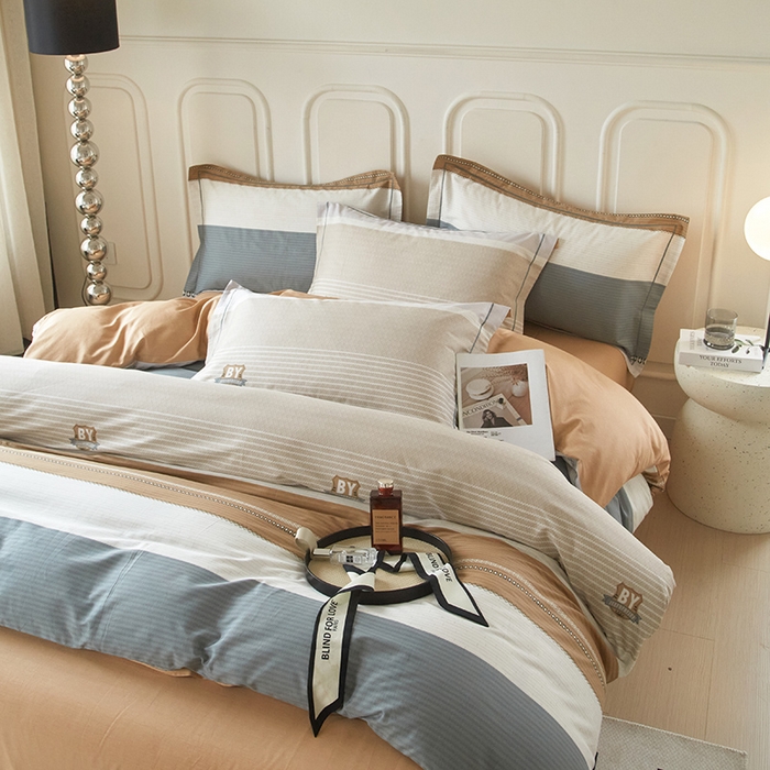 91家纺网 家纺一手货源 找家纺 沐白家居 2024新款全棉13376全棉印花四件套 梦里彩彩-咖