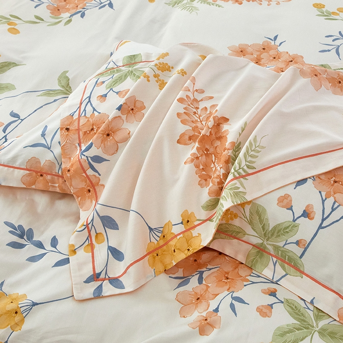 91家纺网 家纺一手货源 找家纺 沐白家居 2024新款全棉13376全棉印花四件套 朝颜