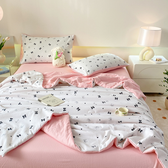 91家纺网 家纺一手货源 找家纺 憨豆 2025直播代发泡泡云朵棉印花夏被四件套系列 蝴蝶结
