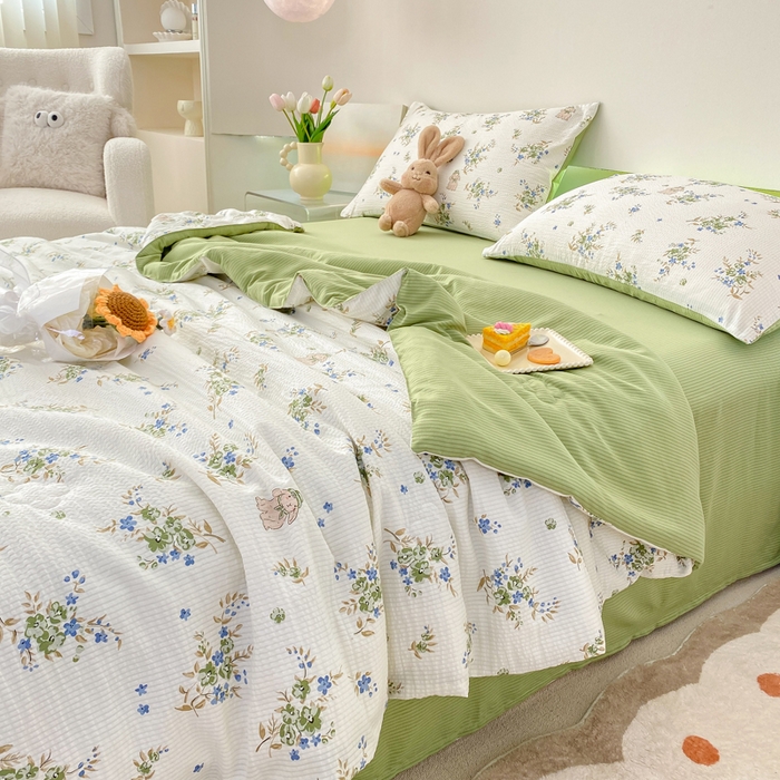 91家纺网 家纺一手货源 找家纺 憨豆 2025直播代发泡泡云朵棉印花夏被四件套系列 菲菲兔