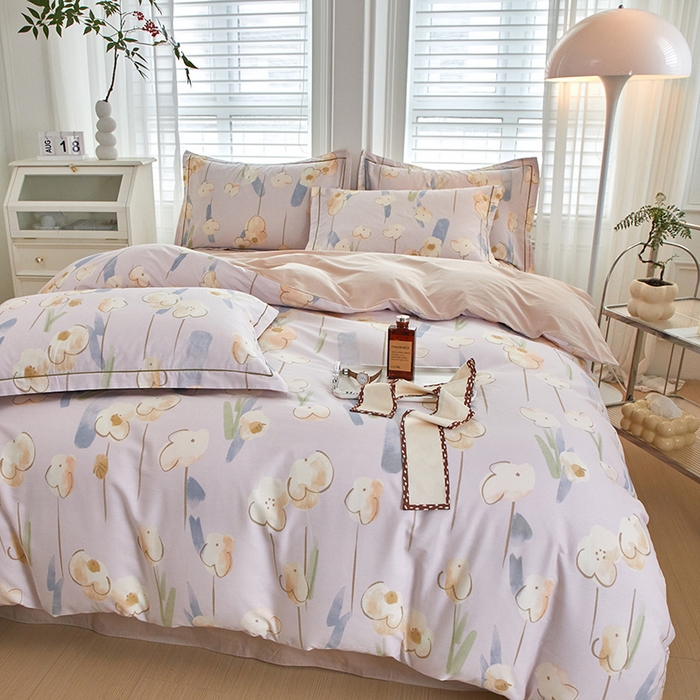 91家纺网 家纺一手货源 找家纺 沐白家居 2024新款全棉13376全棉印花四件套 木槿-粉