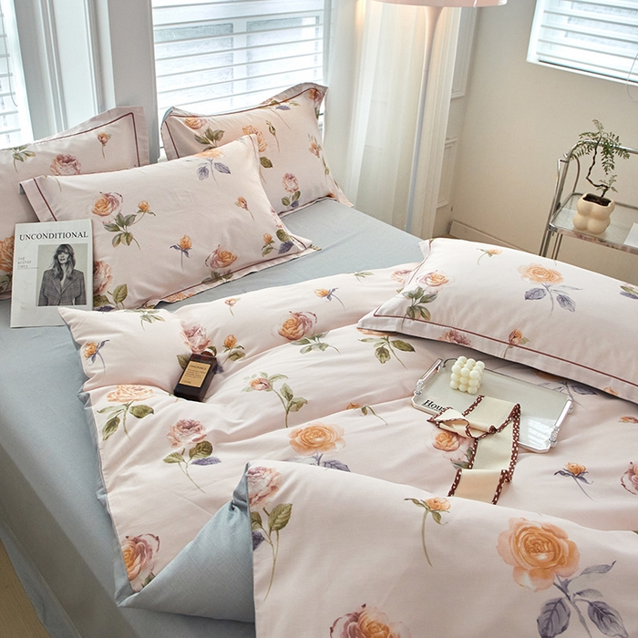 91家纺网 家纺一手货源 找家纺 沐白家居 2024新款全棉13376全棉印花四件套 瑶芳-粉