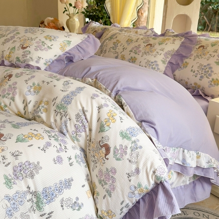 91家纺网 家纺一手货源 找家纺 （总）仟网汇 2024新款韩版泡泡棉印花四件套 