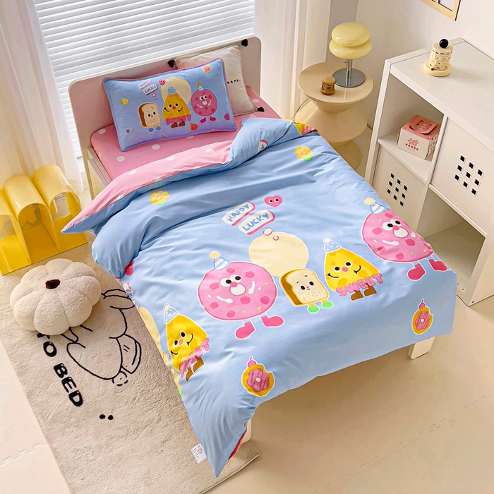 91家纺网 家纺一手货源 找家纺 乐秀 2025新款40S全棉13372幼儿园三件套六件套 快乐甜甜圈