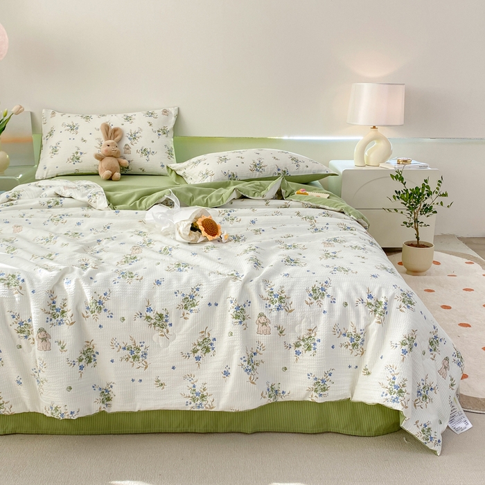 91家纺网 家纺一手货源 找家纺 憨豆 2025直播代发泡泡云朵棉印花夏被四件套系列 菲菲兔