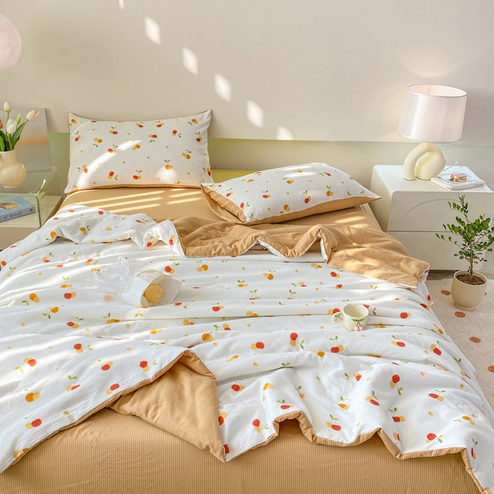 91家纺网 家纺一手货源 找家纺 憨豆 2025直播代发泡泡云朵棉印花夏被四件套系列 山楂树