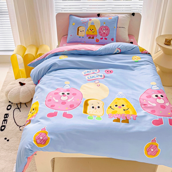 91家纺网 家纺一手货源 找家纺 乐秀 2025新款40S全棉13372幼儿园三件套六件套 快乐甜甜圈