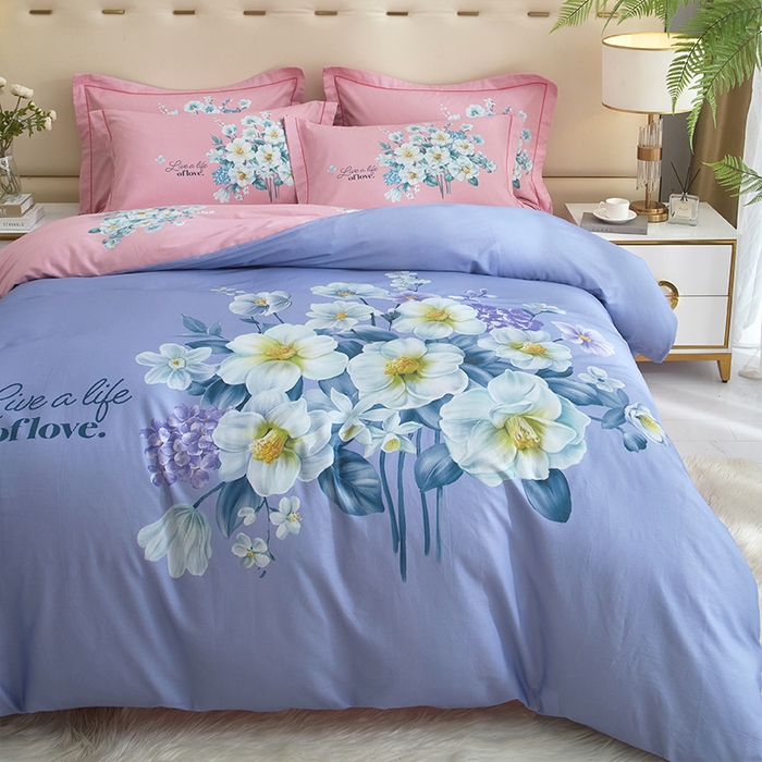 91家纺网 家纺一手货源 找家纺 格里芬家纺 2025新款全棉大版13372纯棉印花四件套 花季-紫