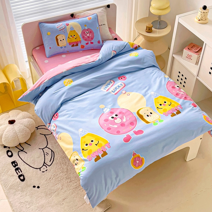 91家纺网 家纺一手货源 找家纺 乐秀 2025新款40S全棉13372幼儿园三件套六件套 快乐甜甜圈