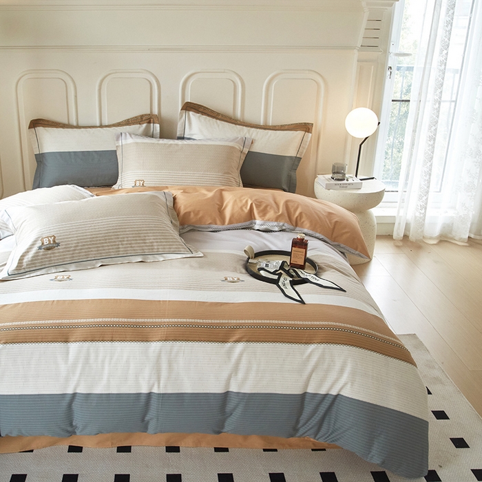 91家纺网 家纺一手货源 找家纺 沐白家居 2024新款全棉13376全棉印花四件套 梦里彩彩-咖