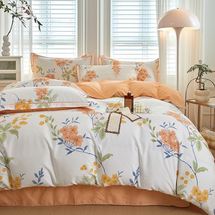 91家纺网 家纺一手货源 找家纺 沐白家居 2024新款全棉13376全棉印花四件套 朝颜