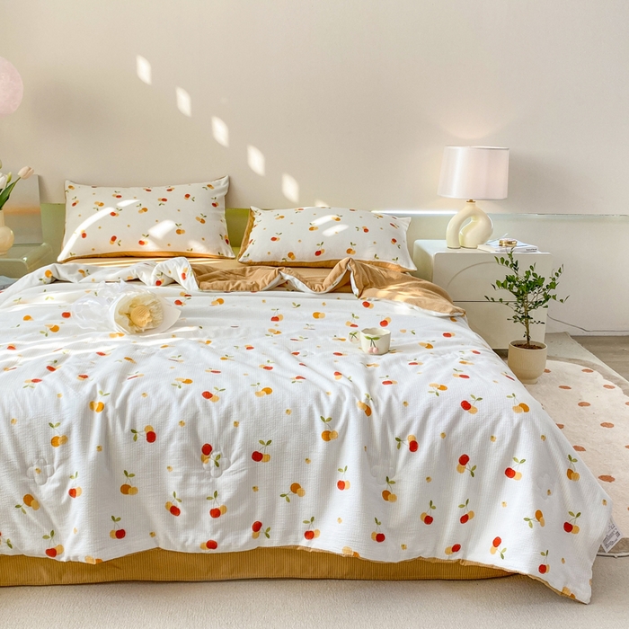 91家纺网 家纺一手货源 找家纺 憨豆 2025直播代发泡泡云朵棉印花夏被四件套系列 山楂树