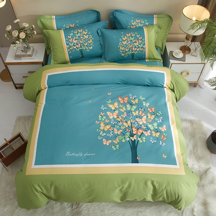 91家纺网 家纺一手货源 找家纺 格里芬家纺 2025新款全棉大版13372纯棉印花四件套 蝴蝶谷