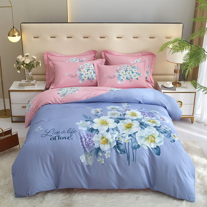 91家纺网 家纺一手货源 找家纺 格里芬家纺 2025新款全棉大版13372纯棉印花四件套 花季-紫