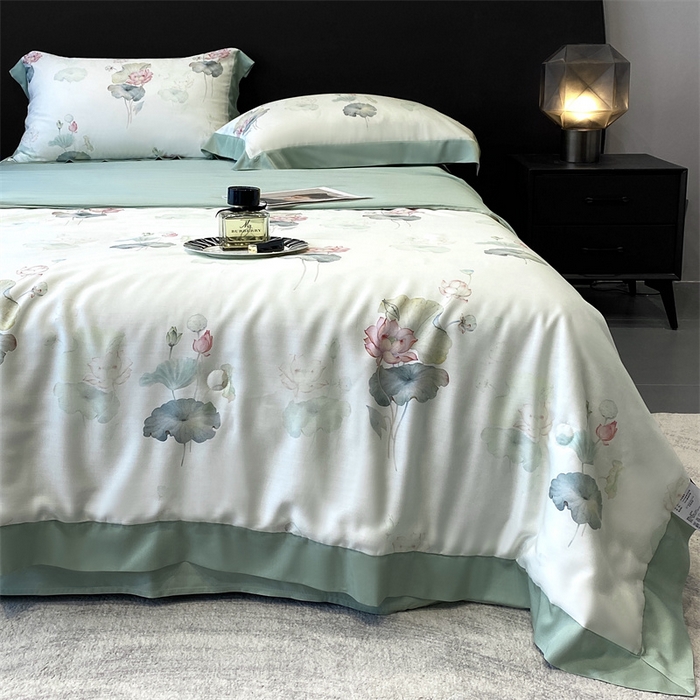 91家纺网 家纺一手货源 找家纺 朵美 2024新款50支天丝印花夏被 荷香（绿）