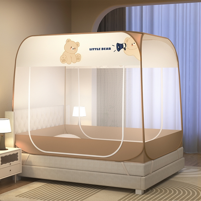 91家纺网 家纺一手货源 找家纺 青竹苑 2024新款免安装方顶布三角防尘顶款魔术蚊帐 吉米熊