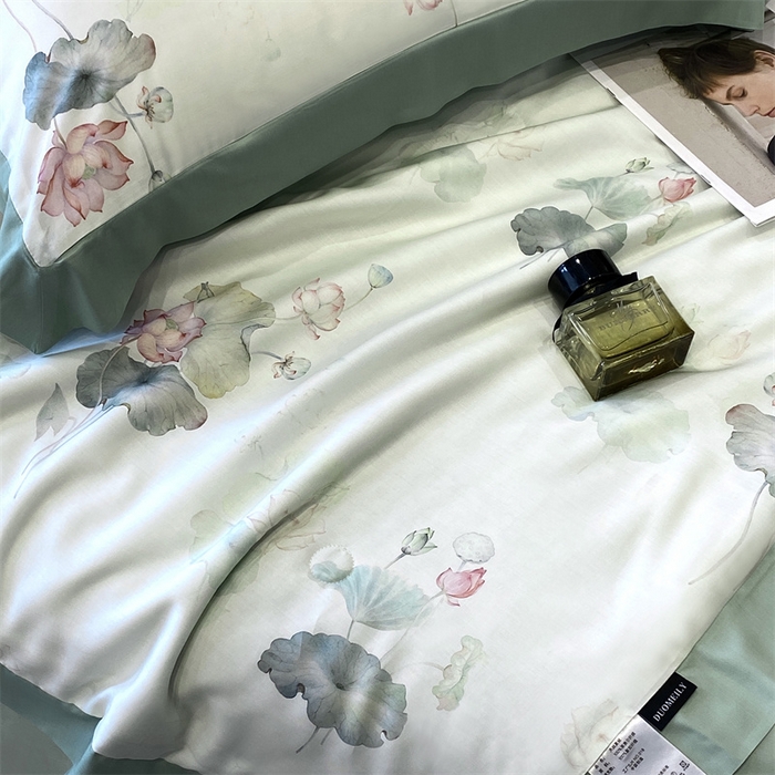 91家纺网 家纺一手货源 找家纺 朵美 2024新款50支天丝印花夏被 荷香（绿）