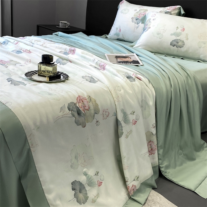 91家纺网 家纺一手货源 找家纺 朵美 2024新款50支天丝印花夏被 荷香（绿）