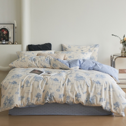 91家纺网 家纺一手货源 找家纺 希文家纺 2024新款全棉13372四件套-莱茵河畔系列 路易莎