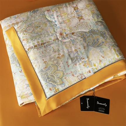 91家纺网 家纺一手货源 找家纺 朵美 2024新款50支天丝镂空单夏被 图腾（黄）