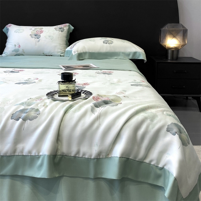 91家纺网 家纺一手货源 找家纺 朵美 2024新款50支天丝印花夏被 荷香（绿）