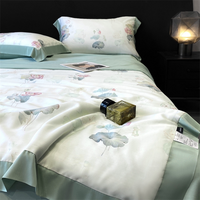 91家纺网 家纺一手货源 找家纺 朵美 2024新款50支天丝印花夏被 荷香（绿）