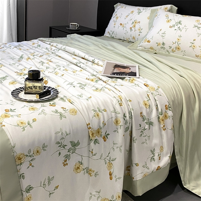 91家纺网 家纺一手货源 找家纺 朵美 2024新款50支天丝印花夏被 茶色山野