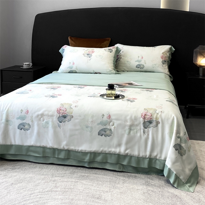 91家纺网 家纺一手货源 找家纺 朵美 2024新款50支天丝印花夏被 荷香（绿）